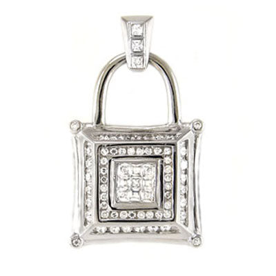 Sterling Silver Cubic Zirconia Padlock Hip Hop Pendant Weight-34gram, Length-2 1/2inch, Width-36mm