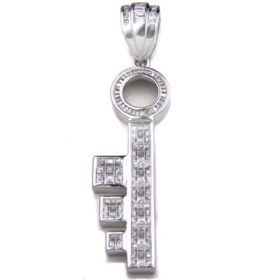 Sterling Silver Cubic Zirconia Key Hip Hop Pendant Weight-27.6gram, Length-3 1/4inch, Width-18.5mm