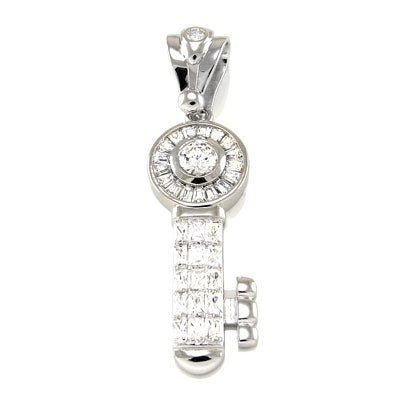 Sterling Silver Cubic Zirconia Key Hip Hop Pendant Weight-22.2gram, Length-2 3/4inch, Width-20mm