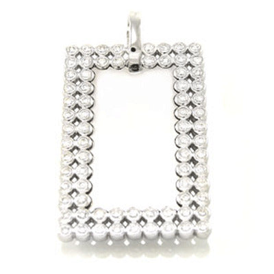 Sterling Silver Cubic Zirconia Dog Tag Engravable Hip Hop Pendant Weight-25.2gram, Length-2 1/8inch, Width-29.5mm