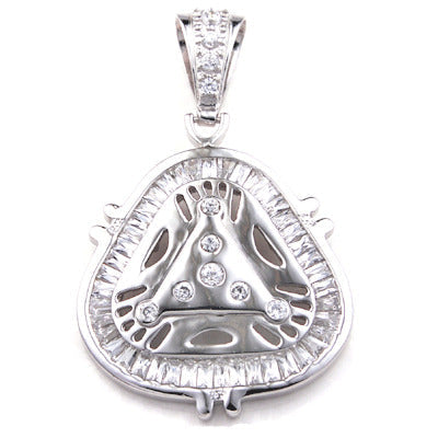 Sterling Silver Cubic Zirconia Triangle Hip Hop Pendant Weight-18.4gram, Length-2 3/8inch, Width-32mm