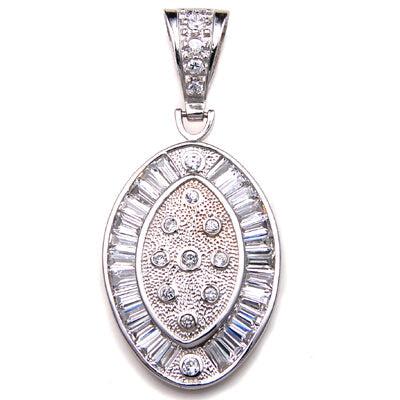 Sterling Silver Cubic Zirconia Oval Hip Hop Pendant Weight-14gram, Length-2 3/8inch, Width-27mm