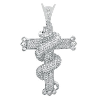 Sterling Silver Micro Pave CZ Hip Hop Cross Pendant Weight-47gram, Width-52mm, Length-3 3/8inch