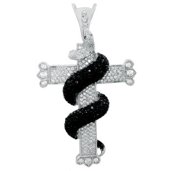 Sterling Silver Micro Pave Black And Clear CZ Hip Hop Cross Pendant Weight-47gram, Width-52mm, Length-3 1/2inch