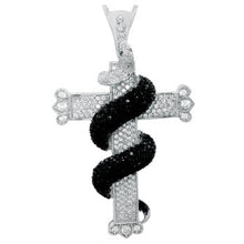 Load image into Gallery viewer, Sterling Silver Micro Pave Black And Clear CZ Hip Hop Cross Pendant Weight-47gram, Width-52mm, Length-3 1/2inch