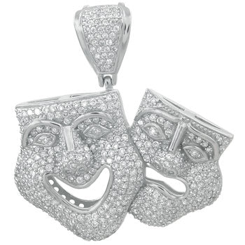 Sterling Silver Comedy And Tragedy Micro Pave CZ Hip Hop Pendant Weight-35.2gram, Length-2 3/8inch, Width-58mm
