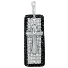 Load image into Gallery viewer, Sterling Silver Cubic Zirconia Black And Clear Round CZ Hip Hop Pendant Weight-27gram, Length-3 1/8inch, Width-26mm