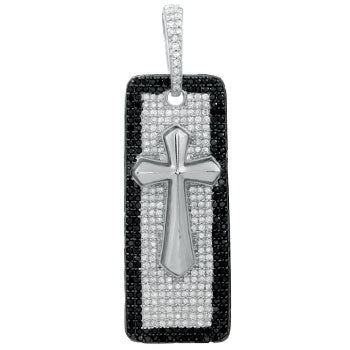 Sterling Silver Cubic Zirconia Black And Clear Round CZ Hip Hop Pendant Weight-27gram, Length-3 1/8inch, Width-26mm