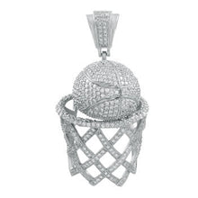 Load image into Gallery viewer, Sterling Silver Micro Pave Round CZ Basket Ball Hip Hop Pendant Weight-34.7gram, Length-2 7/8inch, Width-38mm
