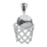 Sterling Silver Micro Pave Black And Round CZ Basket Ball Hip Hop Pendant Weight-34.7gram, Length-2 7/8inch, Width-38mm