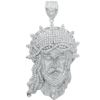Sterling Silver Jesus Christ Face Head Pave CZ Hip Hop Pendant Weight-49.7gram, Length-3 1/4inch, Width-45mm