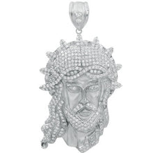 Load image into Gallery viewer, Sterling Silver Jesus Christ Face Head Pave CZ Hip Hop Pendant Weight-49.7gram, Length-3 1/4inch, Width-45mm