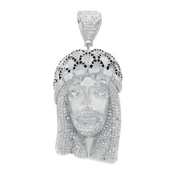 Sterling Silver Micro Pave Round CZ Jesus Christ Hip Hop Pendant Weight-59.5gram, Length-3 3/8inch, Width-40mm