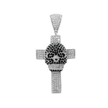 Load image into Gallery viewer, Sterling Silver Cross Skull Micro Pave Black And Clear CZ Hip Hop Cross Pendant Weight-22gram, Length-2 3/8inch, Width-30mm