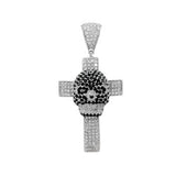 Sterling Silver Cross Skull Micro Pave Black And Clear CZ Hip Hop Cross Pendant Weight-22gram, Length-2 3/8inch, Width-30mm
