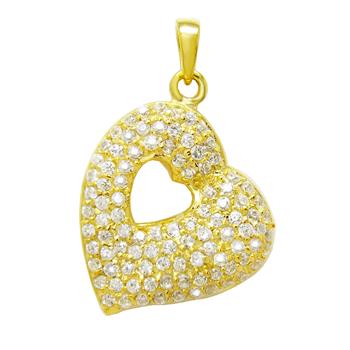 Sterling Silver Gold Plated Cubic Zirconia CZ Heart Pendant