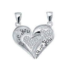 Load image into Gallery viewer, Sterling Silver Clear CZ Breakable Heart Pendant with Pendant Dimension of 21MMx25.4MM