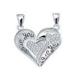 Sterling Silver Clear CZ Breakable Heart Pendant with Pendant Dimension of 21MMx25.4MM