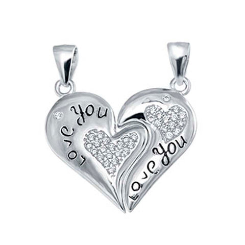 Sterling Silver Clear CZ Breakable Heart Pendant with Pendant Dimension of 21MMx25.4MM