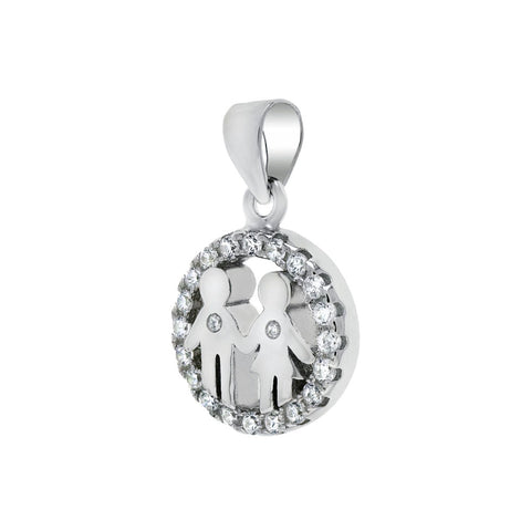 Sterling Silver Circle Of Love Boy And Girl Cubic Zirconia Pendant