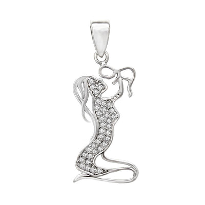 Sterling Silver Rhodium Mother And Child CZ Pendant Width-11.8mm, Height-1 2/8inch