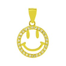 Load image into Gallery viewer, Sterling Silver Gold Plated Emoji Happy Face CZ Pendant Height-7/8inch, Diameter-12.5mm