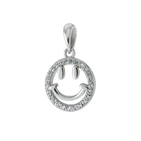 Sterling Silver Happy Face Emoji CZ PendantAnd Diameter 12.5mm