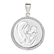 Load image into Gallery viewer, Sterling Silver Rhodium Plated Mother And Child Clear CZ Pendant