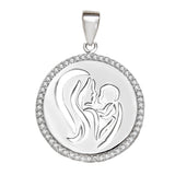 Sterling Silver Rhodium Plated Mother And Child Clear CZ Pendant