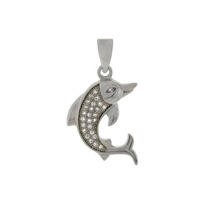 Sterling Silver Pave CZ Dolphin PendantAnd Length of 1