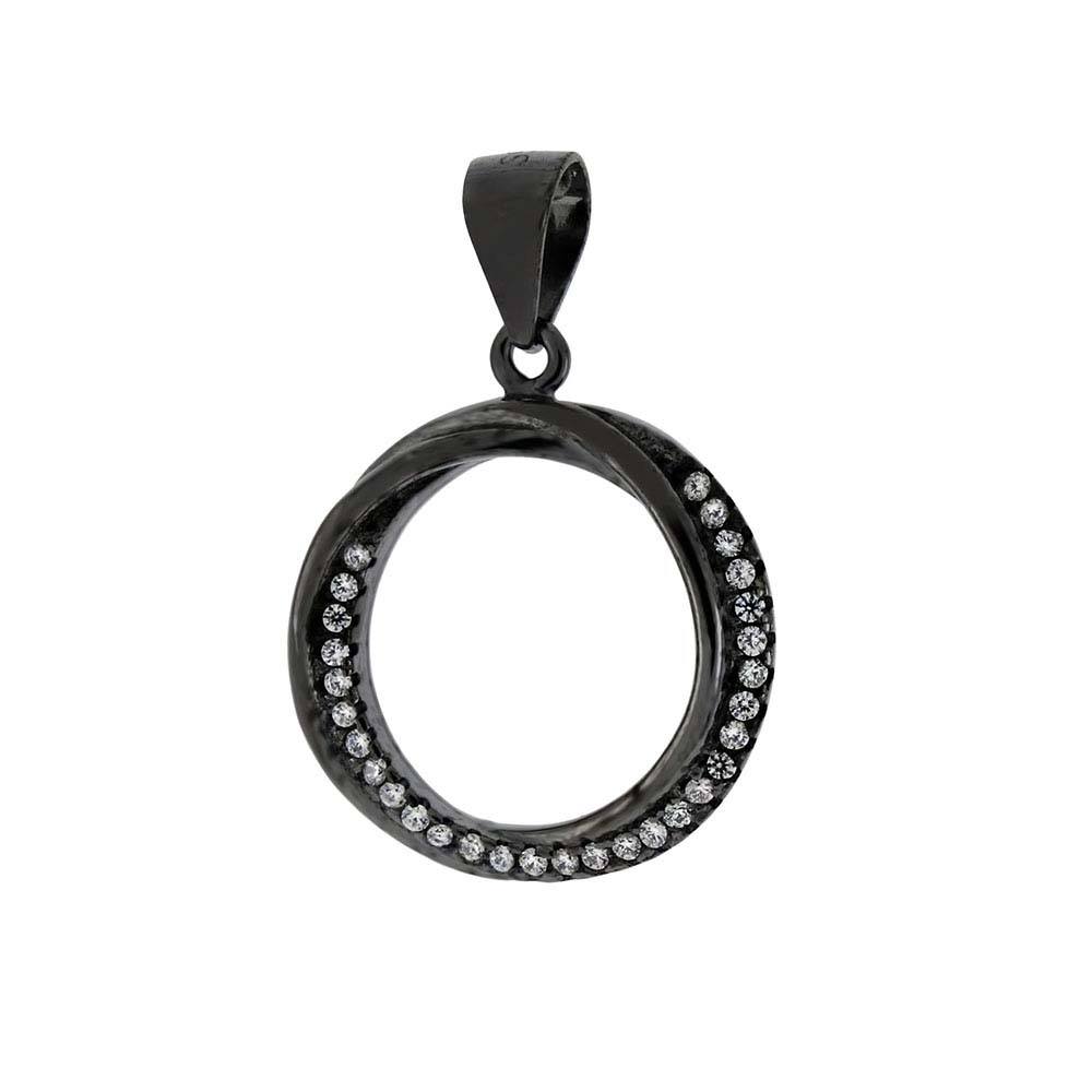 Sterling Silver Black Rhodium CZ Interlocking Circle PendantAnd Diameter 17.5mm