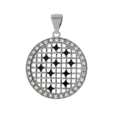 Load image into Gallery viewer, Sterling Silver Fancy Black and Clear Cz Round Pendant with Pendant Diameter of 22.23MM