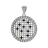 Sterling Silver Fancy Black and Clear Cz Round Pendant with Pendant Diameter of 22.23MM