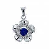 Sterling Silver Clear Cz Flower Pendant with Blue Sapphire Cz in the CenterAnd Pendant Dimensions of 14MMx19.05MM