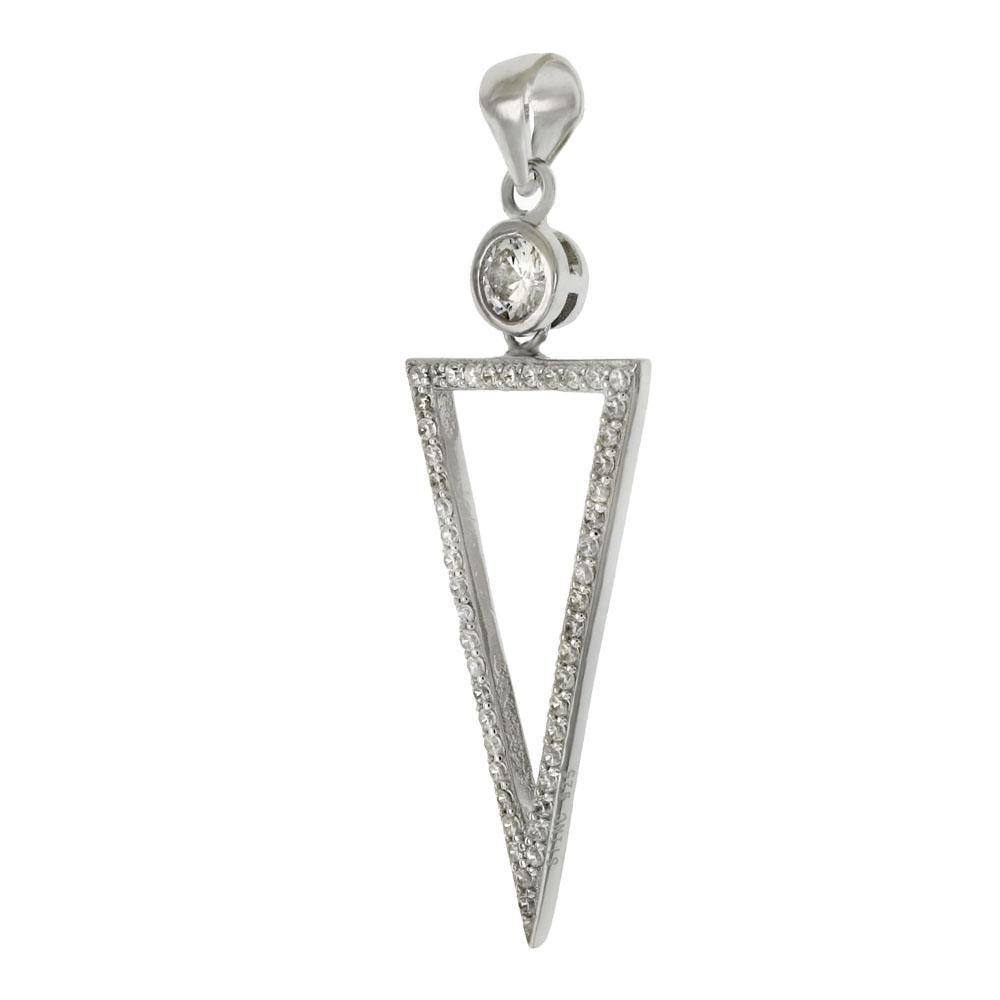 Sterling Silver Triangle With 5mm CZ Round Bezel-Set Pendant - silverdepot