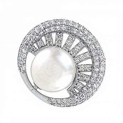 Sterling Silver Pearl W. Cubic Zirconia Slider Pendant