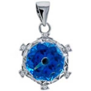 Sterling Silver Fancy Evil Eye Pendat with Clear CzAnd Pendant Dimensions of 12.5MMx22.23MM