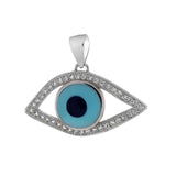 Sterling Silver Blue Opal Evil Eye Shaped Pendant With CZ Stones, Length 3/4 inch And Width 24mm
