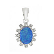 Load image into Gallery viewer, Sterling Silver Oval Simulated Blue Opal CZ Pendant