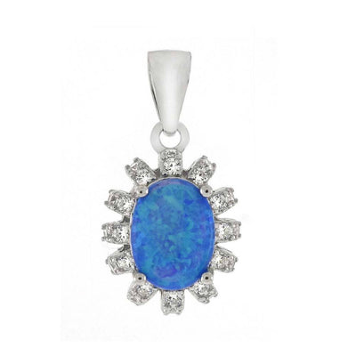 Sterling Silver Oval Simulated Blue Opal CZ Pendant