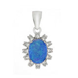 Sterling Silver Oval Simulated Blue Opal CZ Pendant