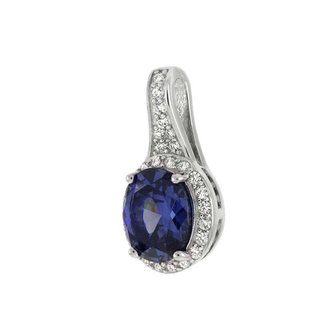 Sterling Silver Oval Simulated Tanzanite CZ Pendant