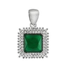 Load image into Gallery viewer, Sterling Silver Square Green Jade Halo PendantAnd Length 7/8 inchesAnd Width 14mm