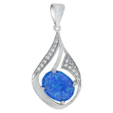 Sterling Silver Oval Simulated Blue Opal - CZ Pendant