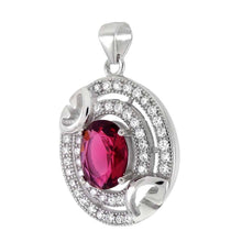 Load image into Gallery viewer, Sterling Silver Oval Red Cubic Zirconia Halo PendantAnd Length 1 inchesAnd Width 16mm
