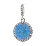 Load image into Gallery viewer, Sterling Silver Simulated Blue Opal Round Pendant With Clear CZ