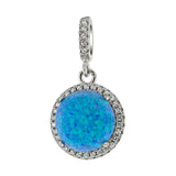 Sterling Silver Simulated Blue Opal Round Pendant With Clear CZ