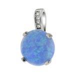 Sterling Silver Simulated Blue Opal Round Pendant With Clear CZ