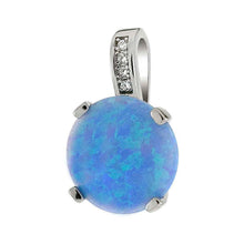 Load image into Gallery viewer, Sterling Silver Simulated Blue Opal Round Pendant With Clear CZ