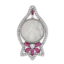 Load image into Gallery viewer, Sterling Silver Mother of Pearl Virgin Mary With CZ PendantAnd Weight 4.5gramAnd Length 1.5 inchesAnd Width 20.6mm